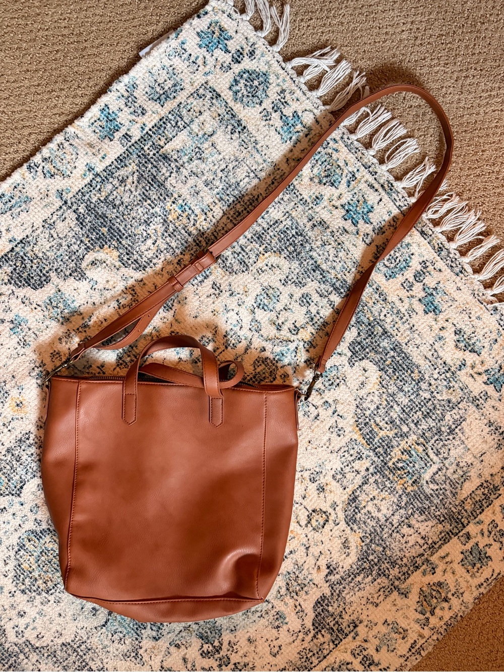 Classic Brown Leather Tote Crossbody Bag